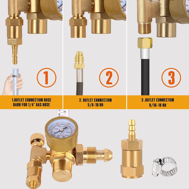 BOWELD BO WELD Argon CO2 Regulator Flow Meter Gas Regulator with 6.8ft Gas Hose for TIG MIG Welder - Image 3